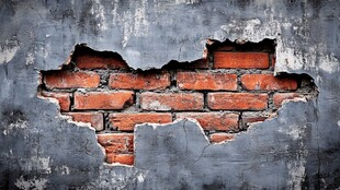 墙面破洞露出红砖景象