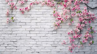 白墙粉花 春日浪漫景致