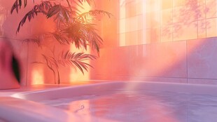 梦幻日光下的室内浴池景观