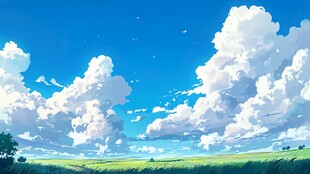 夏日晴空下的广袤绿野