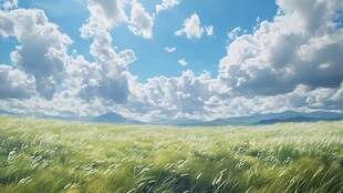 广袤绿野上的蓝天白云