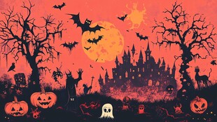 万圣节奇幻恐怖夜场景