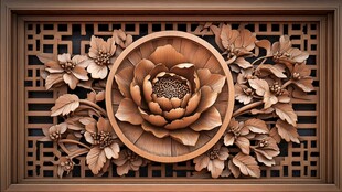 木雕牡丹雕花窗精美图案