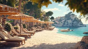 海滨度假沙滩惬意休闲场景