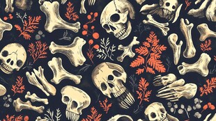 骷髅骨头秋叶暗黑风图案