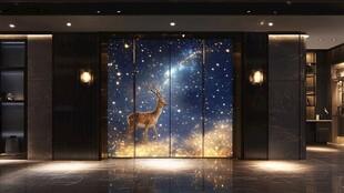 梦幻星空鹿主题玄关背景墙
