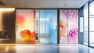 绚丽花卉艺术玻璃隔断