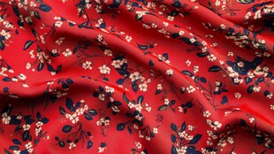 红色碎花绸缎面料