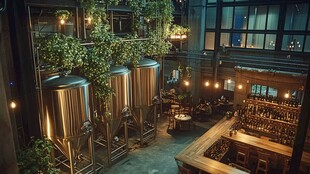 工业风绿植环绕的精酿酒吧