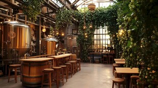 工业风绿植环绕的啤酒吧