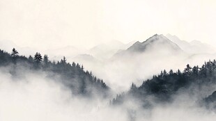 雾霭山林水墨意境图