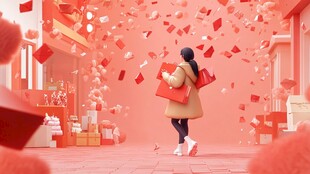 女孩于喜庆街区欢乐购物