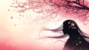 樱花下的飘逸少女剪影