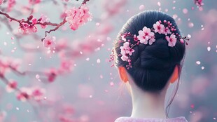 花饰少女与烂漫春日景致