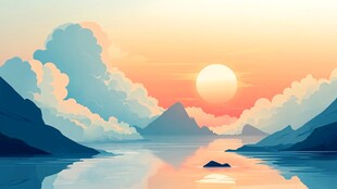 日落山水间的梦幻景致