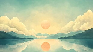 夕阳映湖的梦幻山水图景