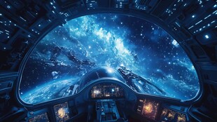 飞船驾驶舱内的浩瀚星空