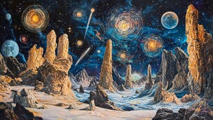 梦幻外星地貌与璀璨星空