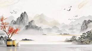中式山水背景墙艺术画面