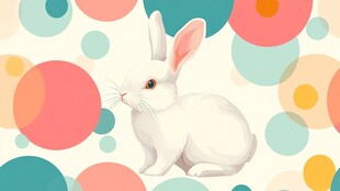 可爱白兔置身多彩圆点间