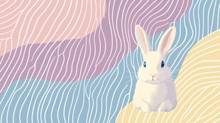 可爱白兔置身多彩线条背景
