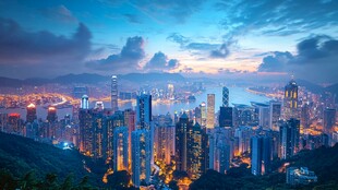 香港璀璨夜景城市天际线