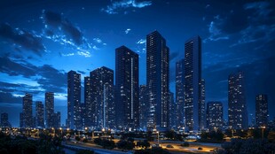 夜幕下的璀璨都市天际线