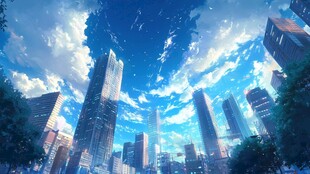 梦幻都市天空下的高楼风景