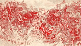 中式写意牡丹海浪纹图案