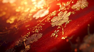 华丽金绣于红绸之上