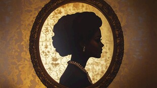 复古镜中优雅女性剪影