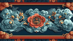 中式古典云纹花卉装饰图案