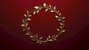 金色叶环 红色背景装饰