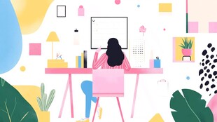 女孩专注于桌前电脑工作