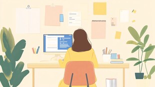 女孩专注办公的温馨场景