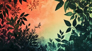 梦幻渐变背景中的繁茂枝叶