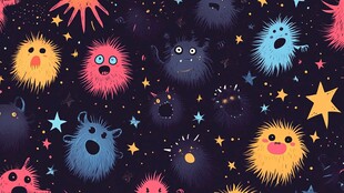 可爱毛绒小怪兽星空图案