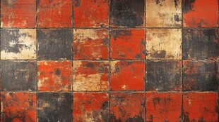 复古红黑方格旧瓷砖背景