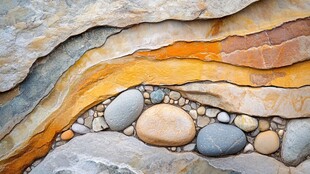 多彩层岩与圆润鹅卵石