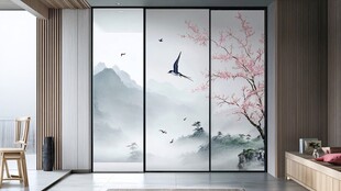 中式山水花鸟移门设计