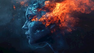 火焰萦绕的梦幻人脸形象