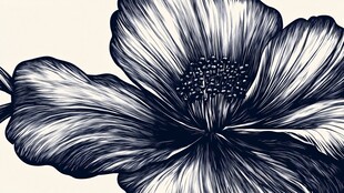 黑白花卉线条艺术插画
