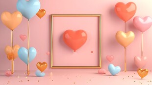 粉色浪漫心形气球装饰场景