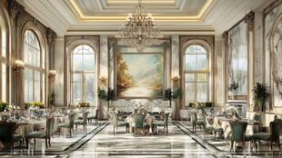 豪华欧式餐厅室内精致场景