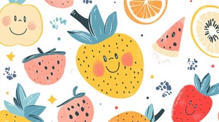 可爱笑脸水果无缝图案