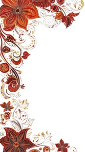 红橙花卉边角装饰图案