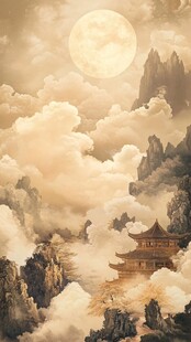 月下云山古楼梦幻景致