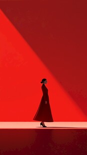 红墙下的优雅黑衣女子