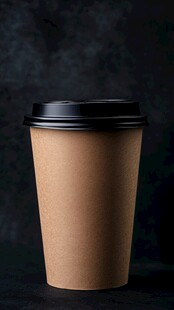 棕色纸杯带黑色杯盖特写