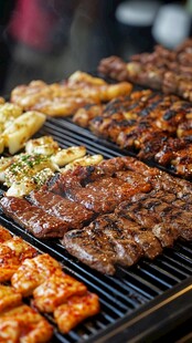 烤架上的多样美味烤肉